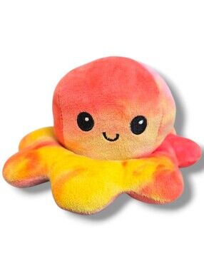 TeeTurtle Reversible Octopus Pink Yellow Tie-Dye Happy Angry Plush Stuffie Plush